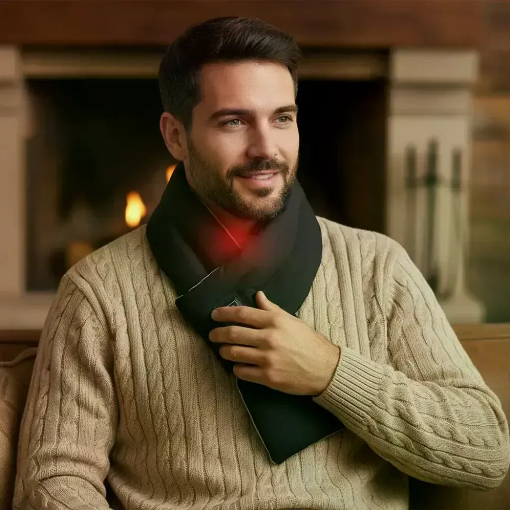Чоловік у чорному шарфі Intelligent Heating Scarf з підігрівом
